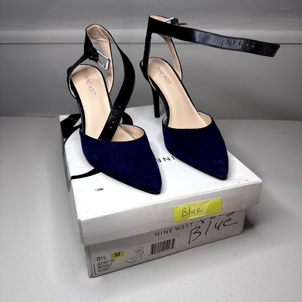 Nine West Navy and Black Pointy Toe Pumps W/ Ankle Strap Women's 8.5 - Picture 7 of 8